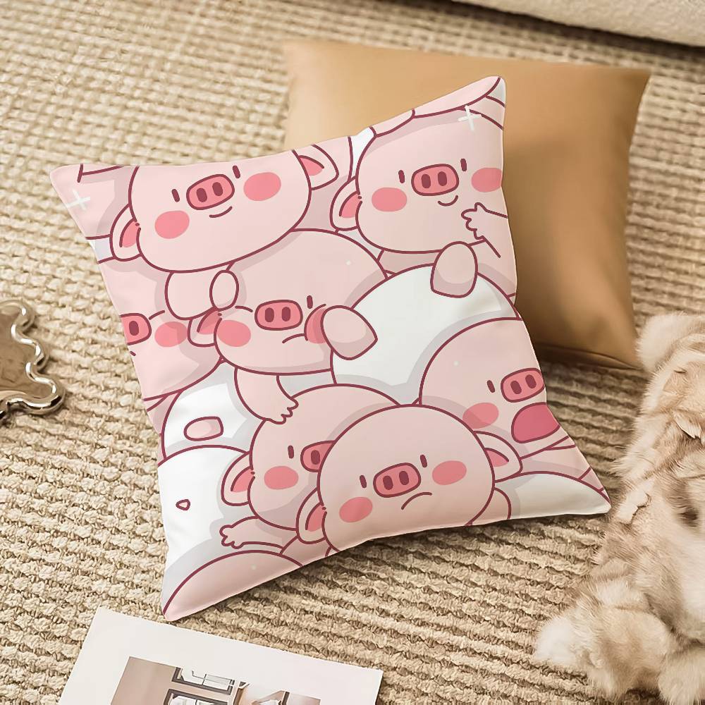 

Cute Anime Pink Pig Kwaii Cartoon Pillow Case Anti-dustmite Invisible zipper Sofa Bed 12x12Inch