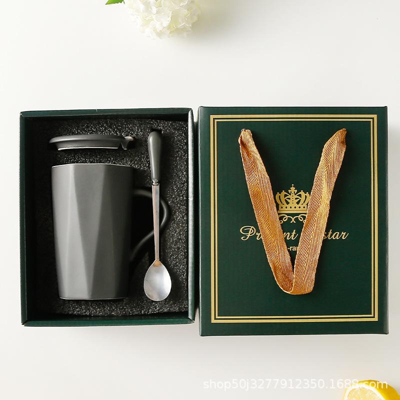 Souvenirs Einfacher Becher mit Deckel Löffel Haushaltswasserbecher Hochpräziser Keramikbecher Firmenveranstaltungsgeschenk 400ML