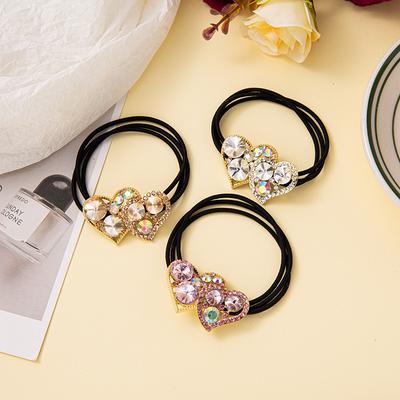 Cute Double Heart Elastic Hair Bands for Girls 1 Piece Women's Hair Accessories Band