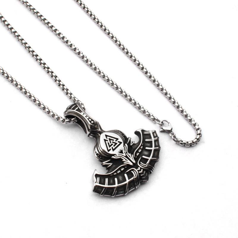 Viking Torto Ax Celtic Wolf Titanium Steel Pendant Necklace Men's European and American Necklace