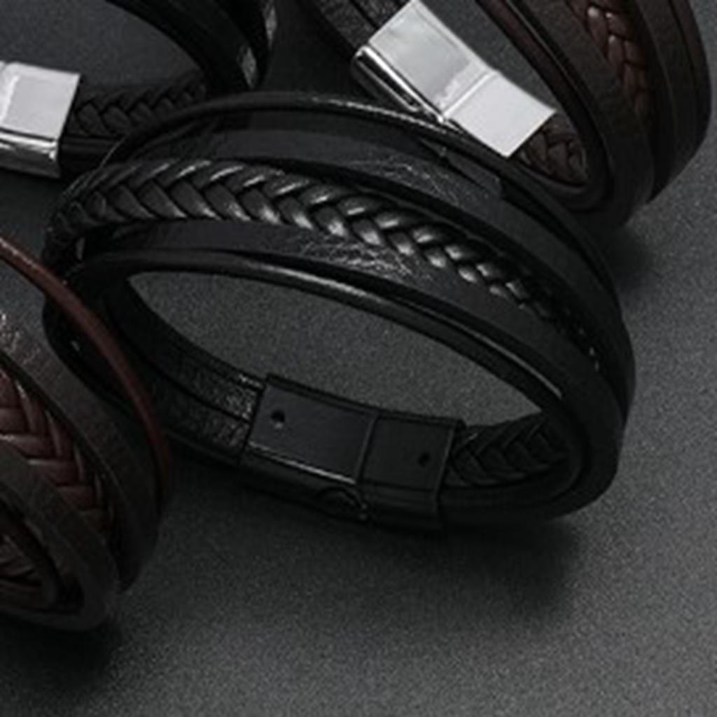 PU Leather Braided Bracelet Men Black Simple Fashionable Alloy Buckle Woven Bracelet Jewelry Accessory