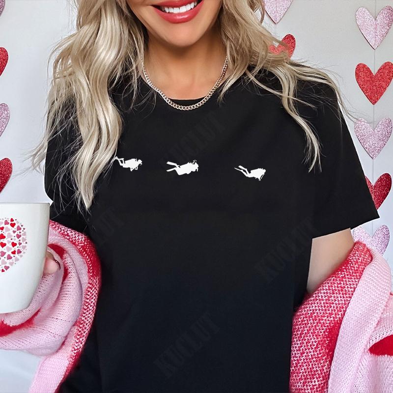 Divertente Stampa Grafica Subacqueo T Shirt Subacqueo Top Moda Girocollo Manica Corta Taglie Forti Donna T-Shirt
