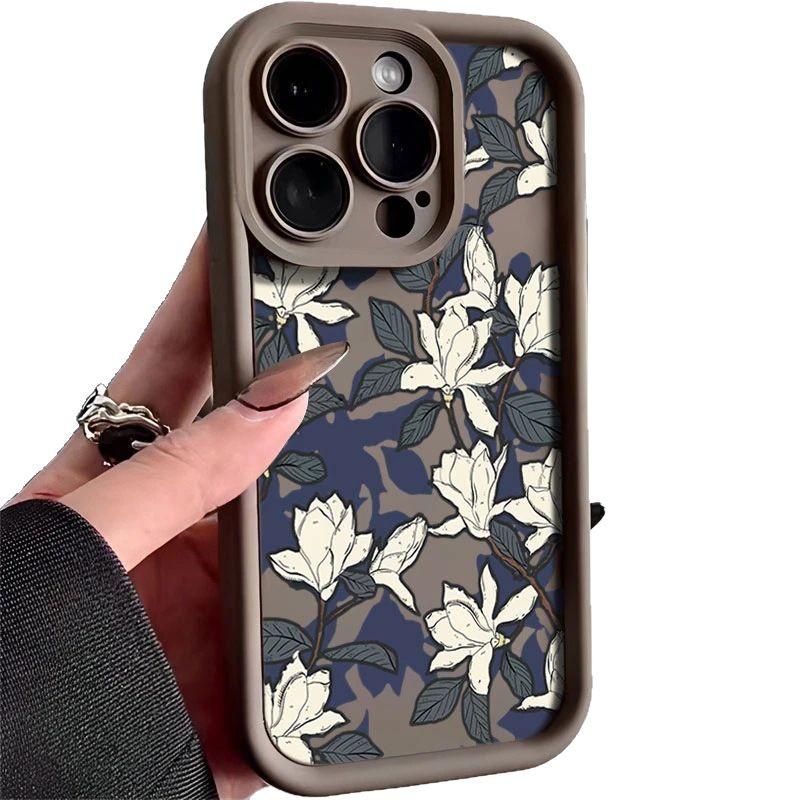 Oil painting white flower iPhone11Promax mobile phone case ladder applicable to Apple 11promax all-inclusive Tianyan 11