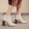 Sexiga Damer Spetsig Tå Höga Klackar Stövlar Skor Kvinnor Blixtlås Bak Svart/vit Läder Ankelstövletter Höst Korta Stövlar Kvinna