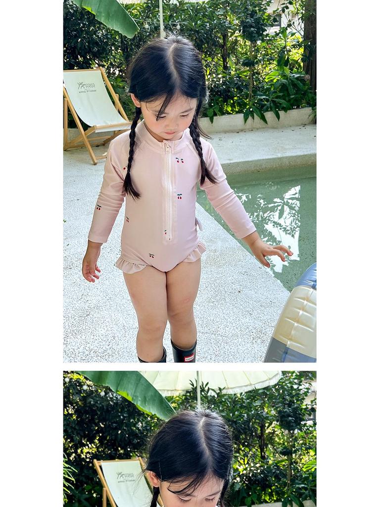 Flickors snabbtorkande blommig långärmad solskydds-baddräkt - Moderiktig prinsessstil