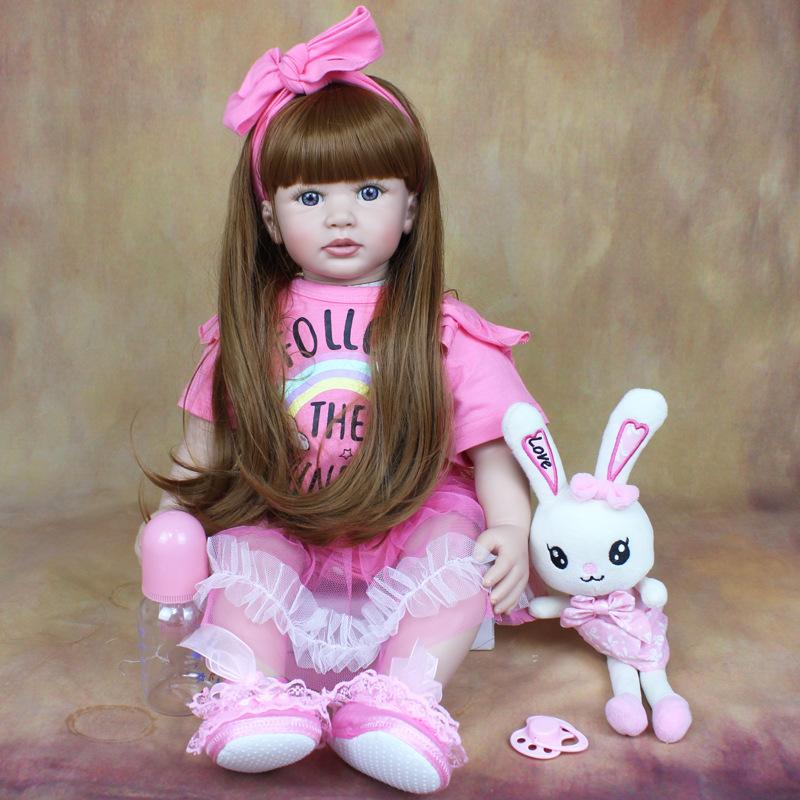 Lovely 60cm Soft Cloth Body Reborn Toddler Doll Cosplay Girl Lifelike Long Hair Princess Imitation Baby Dolls for Kids Play House Toy Surprise Present