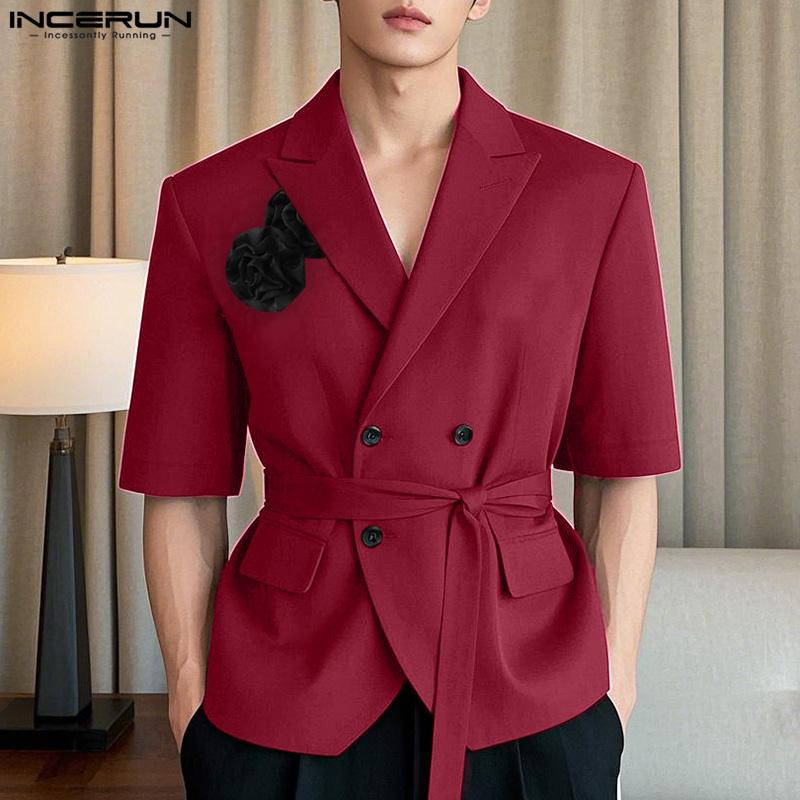 INCERUN Sommer Herren Revers Halbarm Ein Knopf Floral Bandage Lässig Party Kurz Dünn Blazer Mäntel