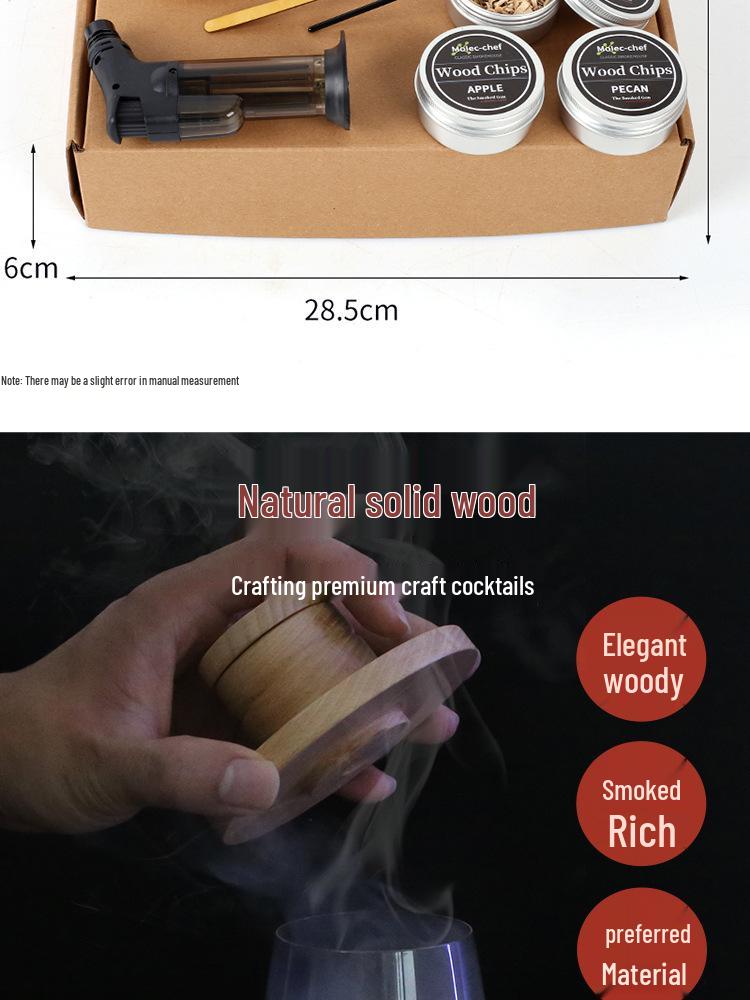 Popular Cocktail Smoker Set: Wooden Smoker, Wood Chips, Bartending Tools, and Ice Cubes