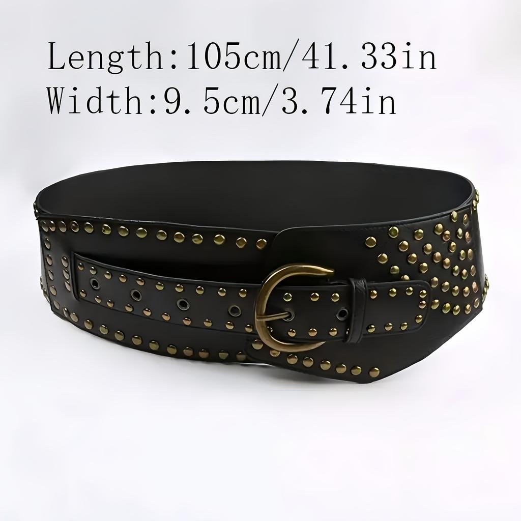 1Pcs Women's Wide Waist Waistband Chic PU Leather Belt with Retro Rivet Belt - Perfect for Casual Wear Weddings Parties & More