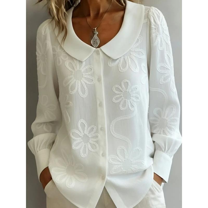 

New Trendy and Fashionable Multi-purpose Summer Chiffon Short-sleeved Shirt with A Baby Doll Collar for Women M білий