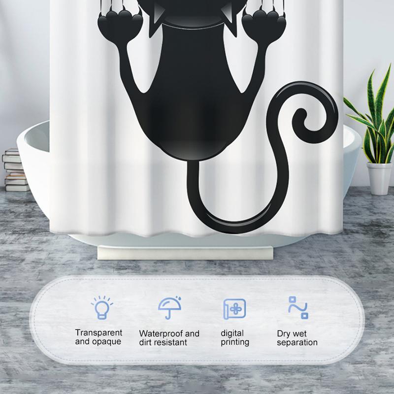 Cartoon Small Black Cat Bath Print Waterproof Bath Curtain