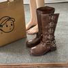Women's Long Boots 2026 Autumn Comfortable Anti Slip Outdoor Fashion Mid Heeled Boots Leather Retro Boots Buckle Botas Mujer