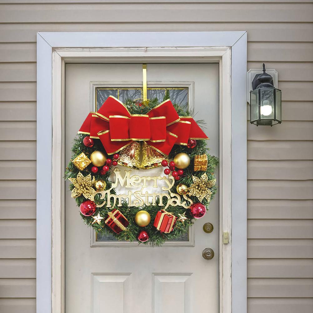 Christmas Artificial Wreath 30cm Front Door Wall Hanging Rattan Wreath with Bowknot Jingle Holiday P