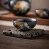 Kiln turned silver black stamping relief craft tea cup Goupin cup antique ceramic master cup tea cup Kung Fu tea set