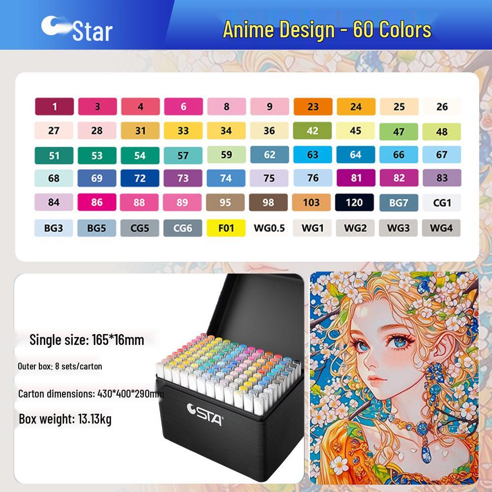 STA Soft-Tip Oil-Based Dual Alcohol Markers, Fade-Resistant, Quick-Drying, Stackable, 168 Colors.