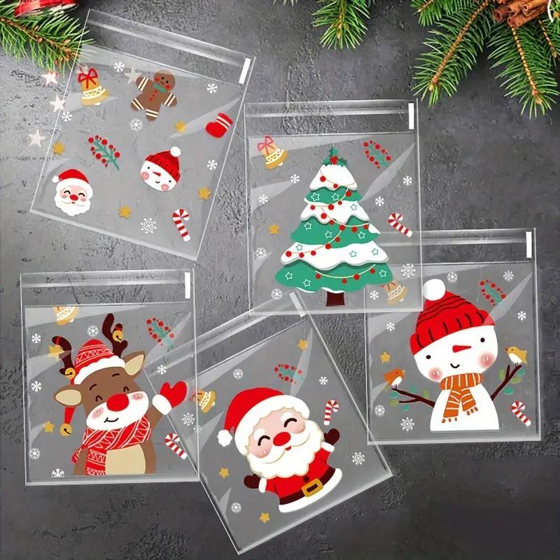 100pcs Christmas Treat Bags - Self-Sealing, Disposable Opp Candy & Cookie Pouches With Festive Cartoon Designs For Holiday Gifti
