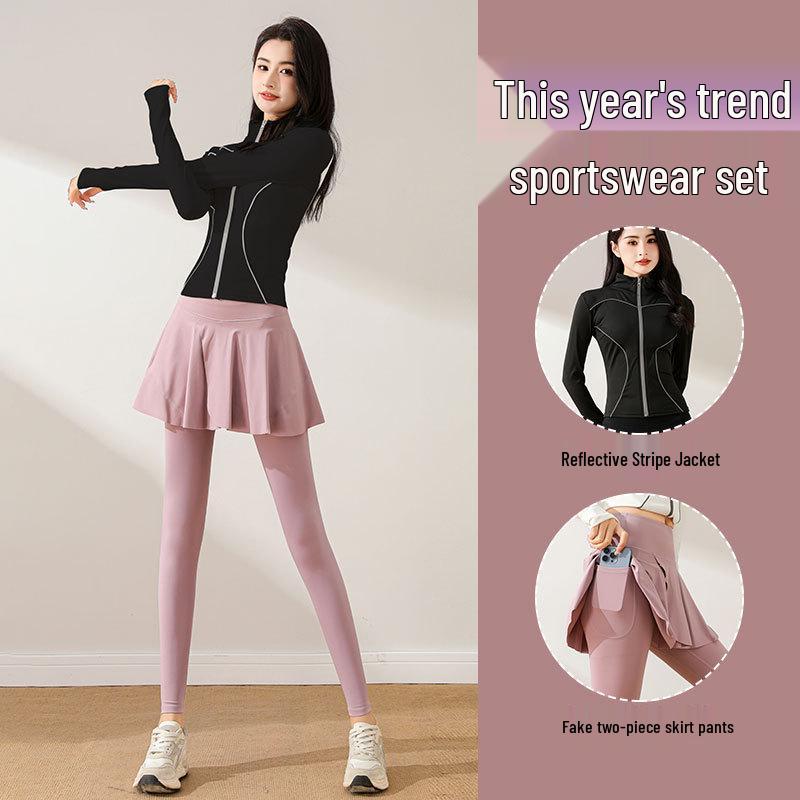 Damen 2024 High-End Lauf- & Yoga-Outfit: Modisches Rock- und Hosen-Set für Outdoor-Fitness