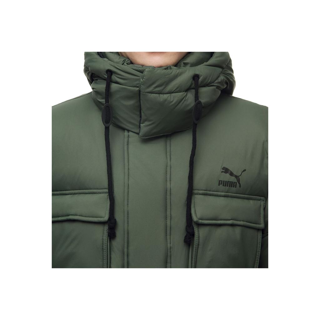 Puma Logo Print Hooded Down Jacket Men Outerwear Green 932542-02