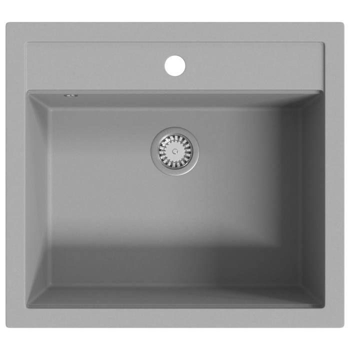 VidaXL Évier de Cuisine en Granit Bac Unique Gris Maison Décor de Cuisine 142955