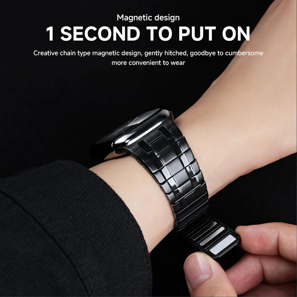 Magnetic Stainless Steel Band for Apple Watch 49mm 45mm 44mm 42mm Titanium Color Strap for IWatch Series 9 8 7 6 5 4 Se Ultra 2
