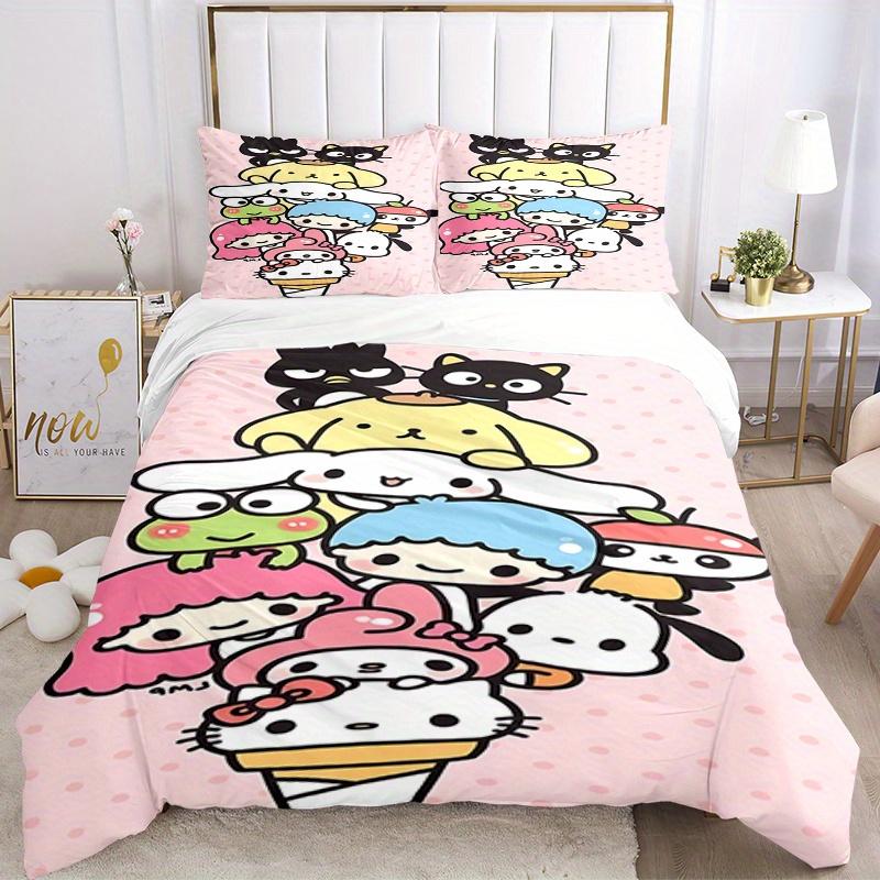 

3 шт. персонажей Sanrio, Кавайный дышащий полиэстеровый комплект постельного белья, Мягкое пододеяльник и 2 наволочки, Подходит для всех сезонов, 082644b 135x200cm