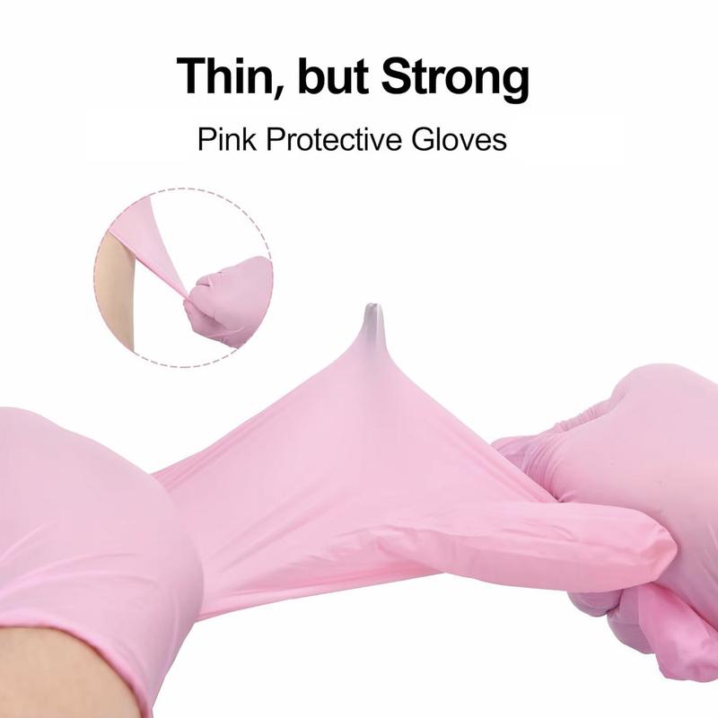 100PCS Pink Nitrile Disposable Gloves Powder & Latex Free Gloves for Kitchen Cooking Household Beauty Petcare Hair Dye Gloves