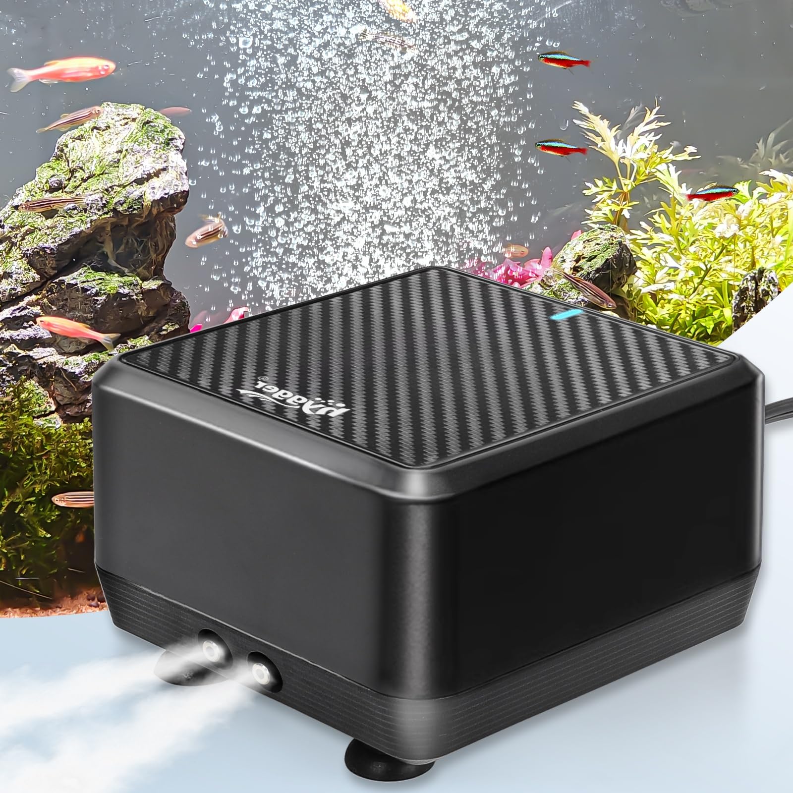 

hygger Powerful Aquarium Air Pump, 16L/min, Dual-Outlet, Oxygen Pump for Aeration, Compatible with 4mm Tubing, for Depths up to 180cm, Adjustable Air