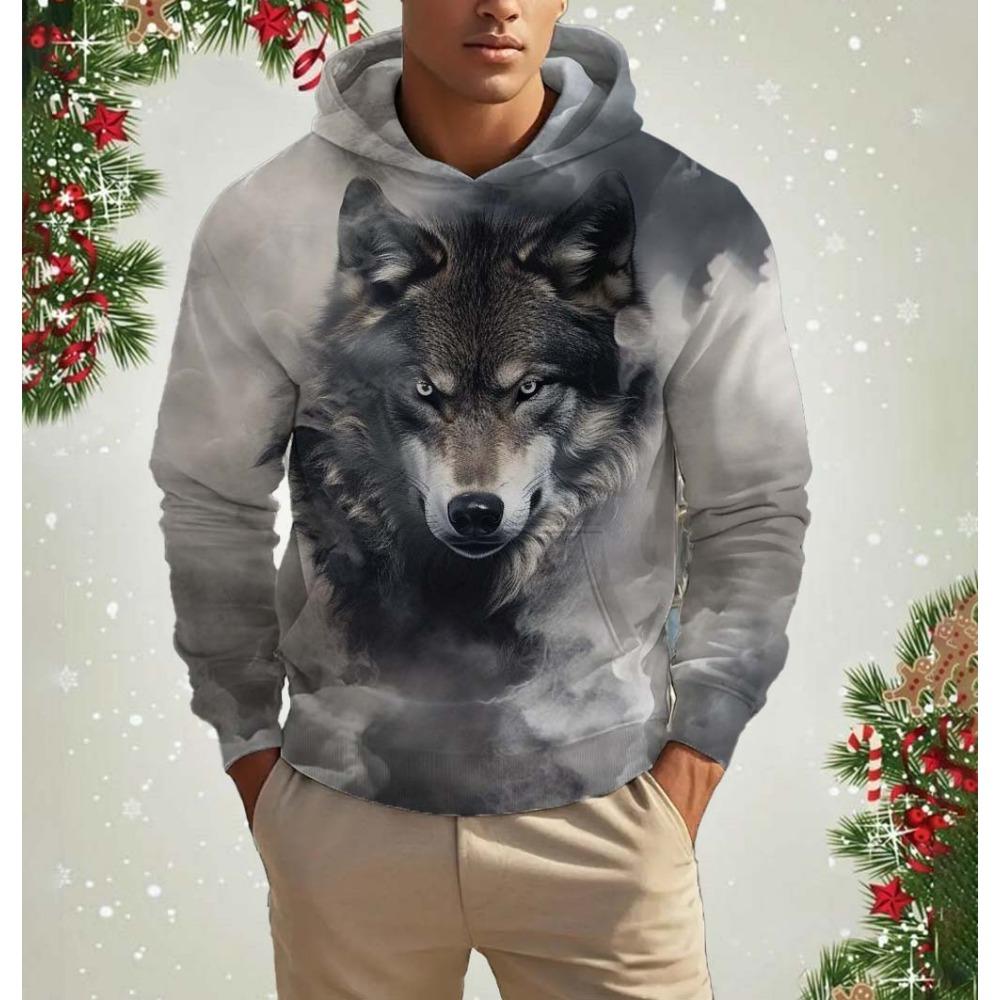 Men's Hooded Fashion Animal Wolf 3D Print Hoodies Top Spring Autumn Fashion Casual Long Sleeved Pullover Oversized Sweatshirts