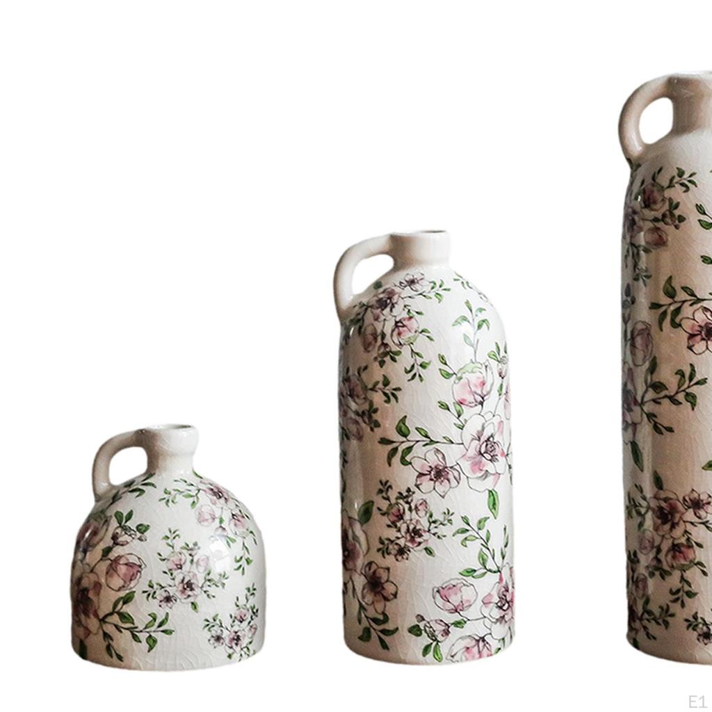 3Pcs Vase Set Floral Arrangement Romantic Artwork Elegant Rustic Flower Pattern Vases Chinoiserie