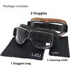 Motorcycle Goggles,2 Pack Vintage Anti Fog Pilot PU Leather Glasses Dustproof ATV Off Road Motorbike Helmet Eyewear Protect For Ridding Motorcross