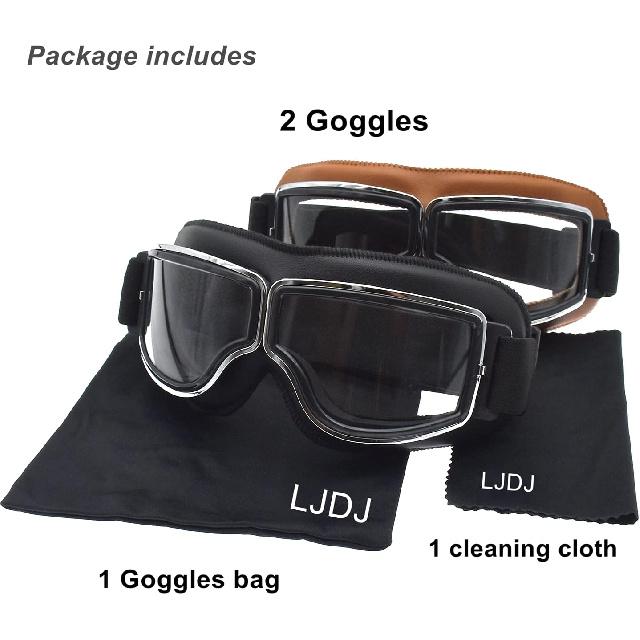 Motorcycle Goggles,2 Pack Vintage Anti Fog Pilot PU Leather Glasses Dustproof ATV Off Road Motorbike Helmet Eyewear Protect For Ridding Motorcross