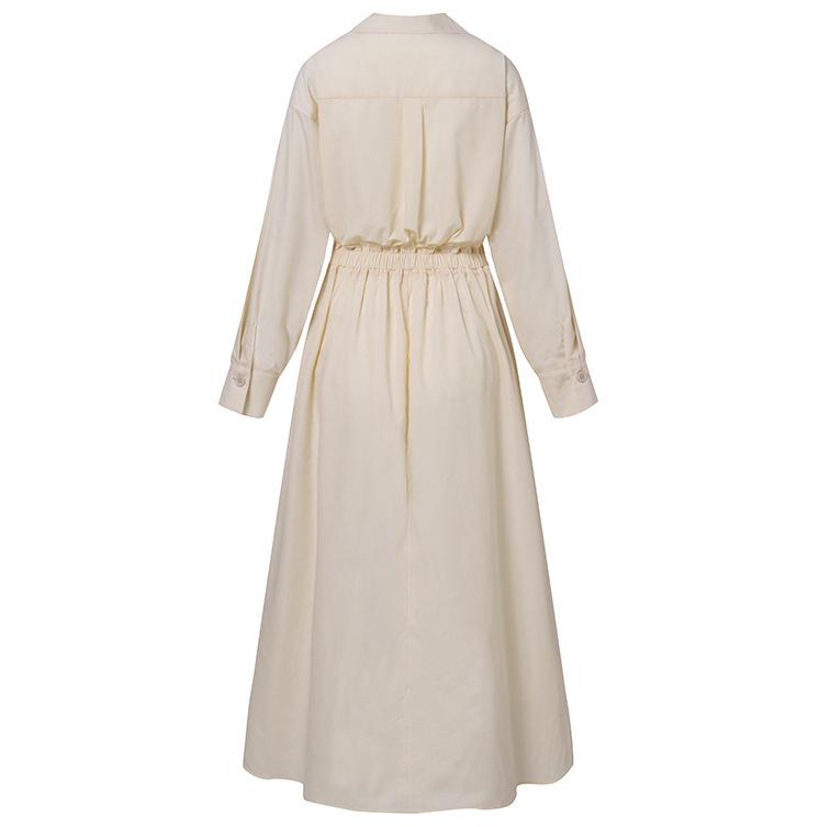 Nové bavlněné lněné elastické zeštíhlující šaty kardiganu ve vysokoškolském stylu s vysokým pasem