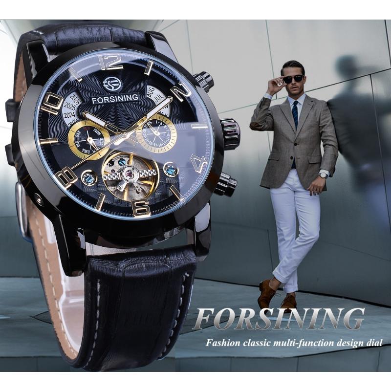 Forsining Men Fashion Casual Dial Tourbillon Mechanical Watch