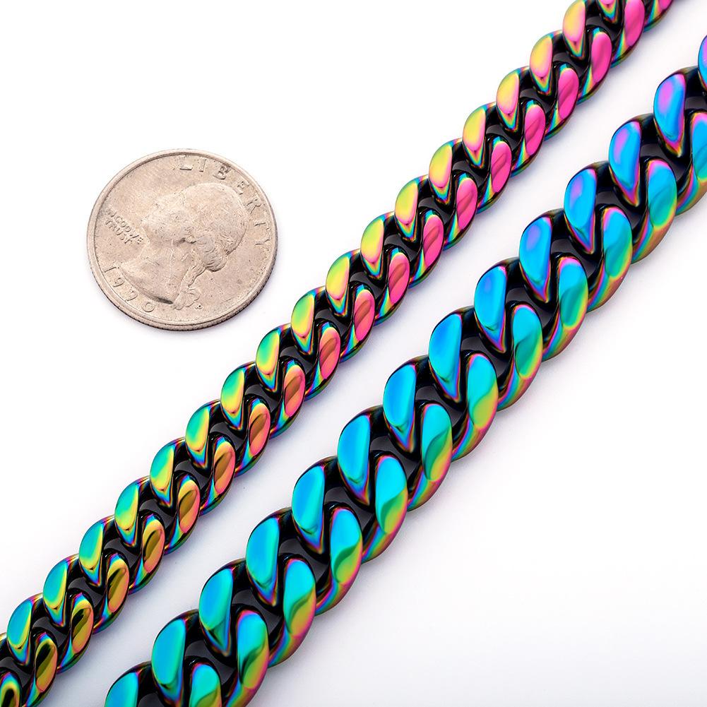 Trendige Neue Löschende Bunte Kubanische Kette Hip-Hop Herren Halskette Vakuumgalvanisierung316Edelstahl Zubehör Großhandel