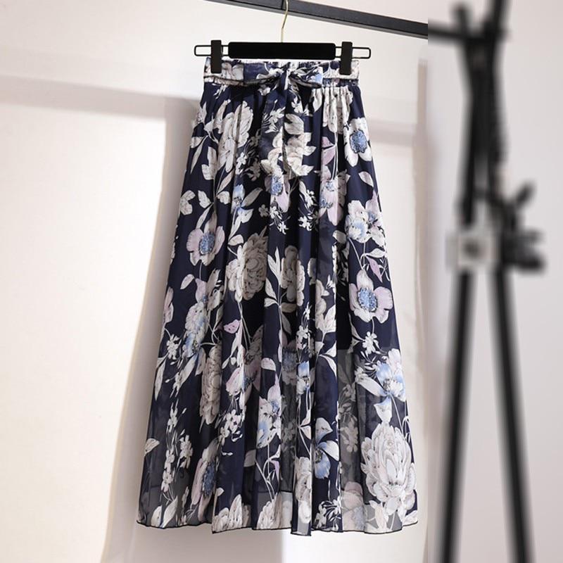 Frauen böhmische Blume langen Rock Sommer Strand sonnigen Blumenbogen Chiffon hohe Taille Rock