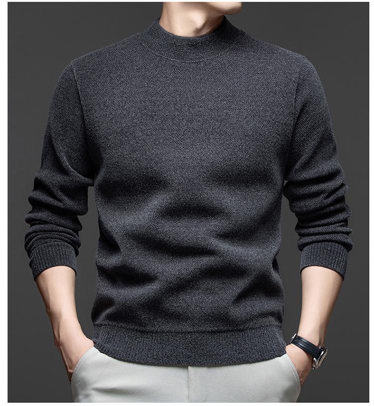 Men's Thick Velvet Knit Sweater - Winter Warm Half-High Collar Base Layer