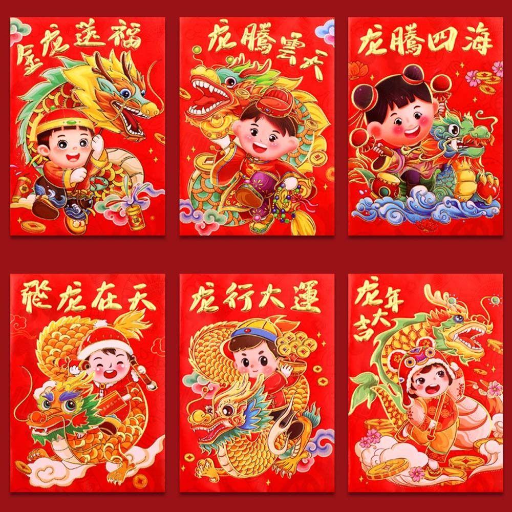 6 Teile/satz 2024 Chinesischen Drachen Jahr Chinesischen Drachen Roten Umschlag Frühling Festival Liefert Bonus