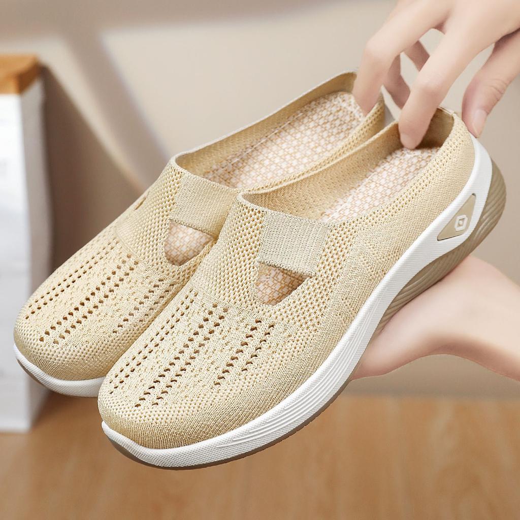 Half Slide Women Shoes Versatile Casual Shoes Breathable Closed Toe Slide Slip On Lazy Shoes Mesh Soft Bottom Single Shoes Women Comfortable Sneakers