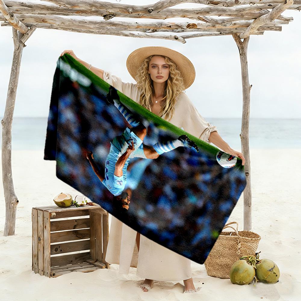 Brazilian Soccer Player Gesturing. Beach Towel Soft Durable Quick-Dry Comfortable Lightweight