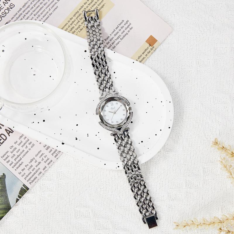 Steel Belt Watch Women'S Diamond-Encrusted Alloy Quartz Watch Niche Light Luxury Waterproof Watch