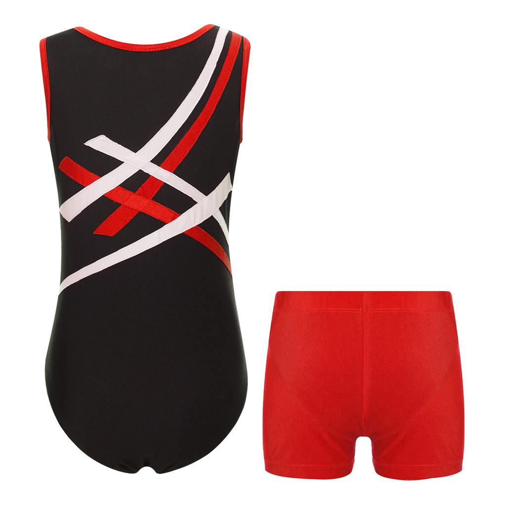 Jungen Kontrastfarbe Ärmellos Patchwork Trikot Body Anzug Shorts Gymnastik Outfit