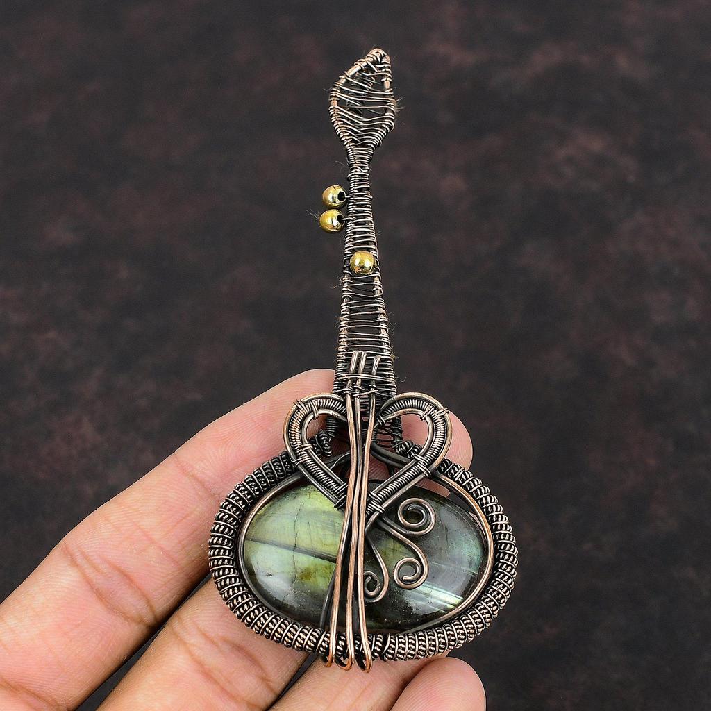 Labradorite Copper Wire Wrapped Pendant Gemstone Pendant Copper Jewelry Handmade Labradorite Jewelry Gift For Her Guitar Pendant For Mother