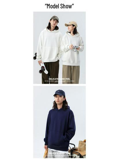 Men's Heavyweight Velvet Crewneck Sweatshirt - Thick Lambswool-Style, Loose Fit, Solid Color, Unisex, 500g.