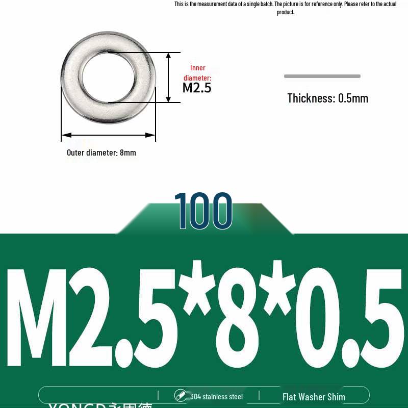 304 Stainless Steel Thickened Flat Washer / Ultra-thin Metal Gasket, Sizes M1.6-M10