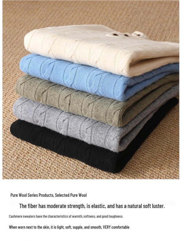 Men's Wool Half-Zip Sweater: Autumn/Winter Business Casual Knit with Long Sleeves