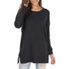 Long Sleeve Round Neck Pullover Tops for Women with Side Split Hem