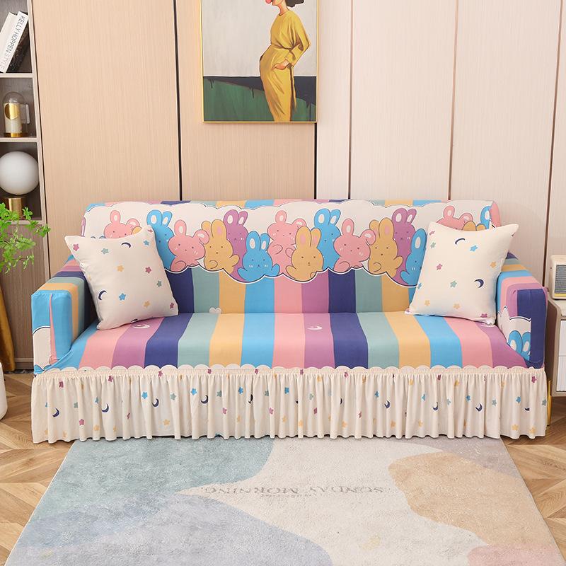 Sofa Cover with Elastic Band Skirt Universal All Season All Inclusive Cover Fabric Cover