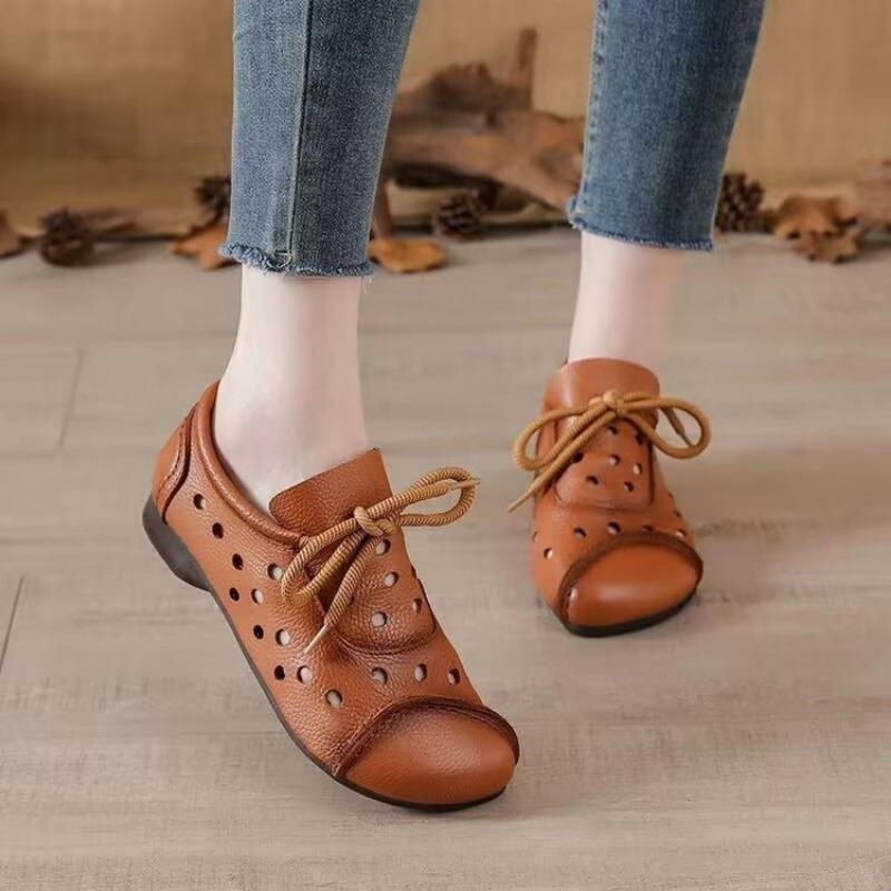 

Осенние ретро сумка голова одинарная обувь женская летняя новая для среднего возраста удобная мягкая подошва обувь с полыми отверстиями 38 тёмно-рыжий