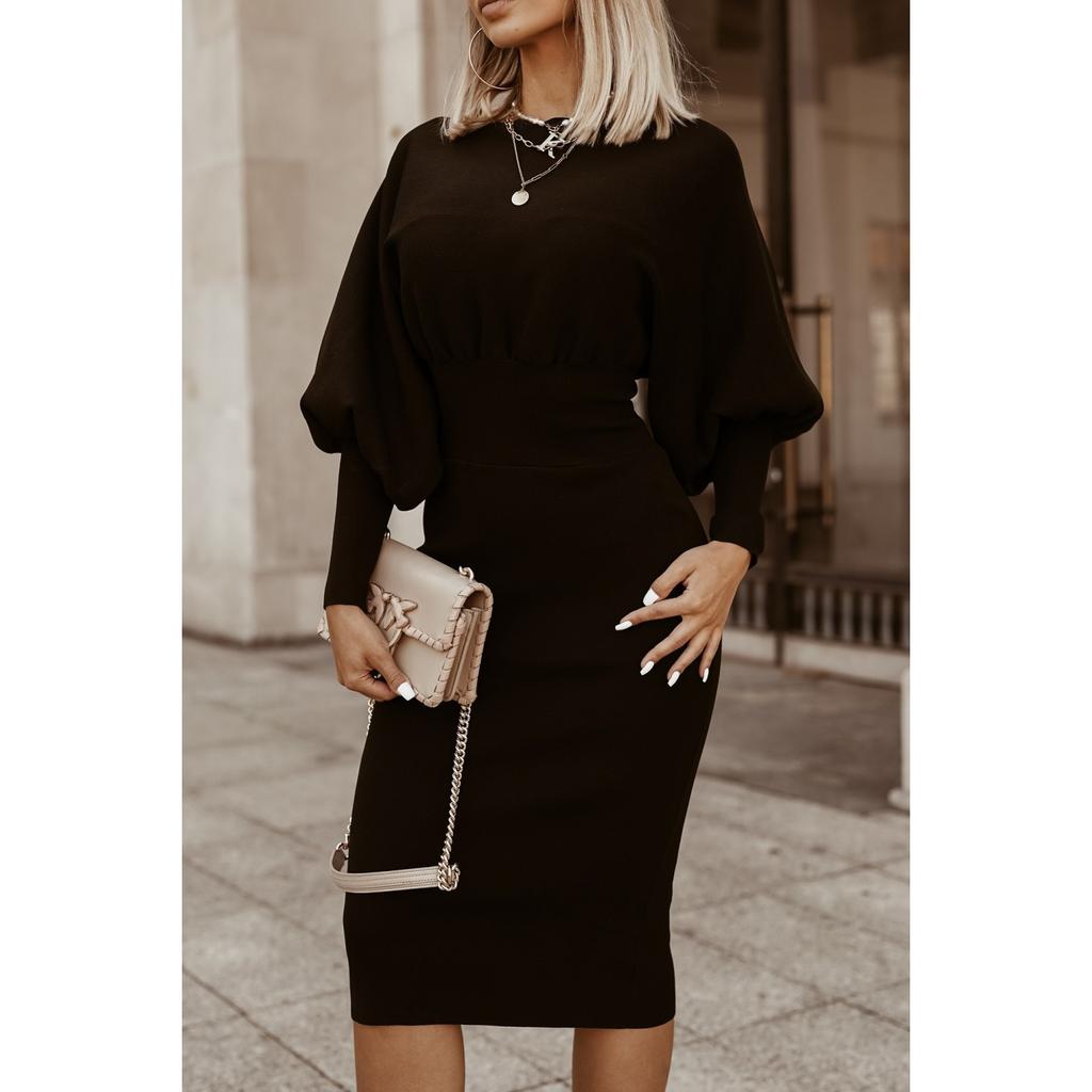 Vestido Lápiz de Invierno para Mujer 2025 | Manga Farol de Color Sólido con Cintura Entallada | Vestido Bodycon de Otoño Ajustado - Falda Cálida de Una Pieza (S-3XL)