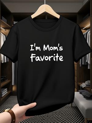 Black Casual Tee Im Moms Favorite White Text Graphic Comfortable Loose Fit Stylish Design For Everyday Wear Ideal